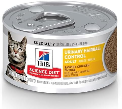 Hill's Science Diet Urinary Hariball Control, Adult 1-6, Urinary Track Health & Hairball Control Support, Wet Cat Food, Chicken Minced, 2.9 oz Can, Case of 12