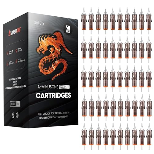 50 Assorted Tattoo Cartridge Needles Mixed Size #10RL Bugpin Round Liner - 10 pcs each of 3RL 5RL 7RL 9RL 11RL Pro Disposable Membrane Assorted Tattoo Needles