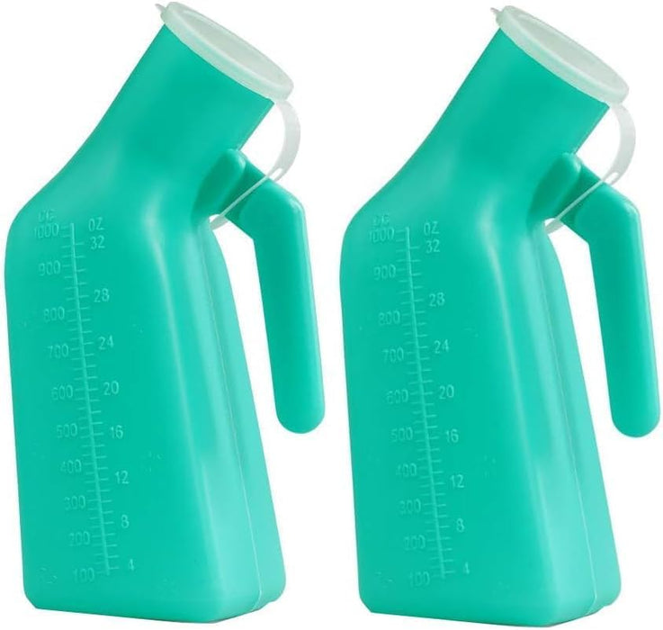 2 Pack Male Urinal Urine Bottle for Men,Thick Portable Pee Bottle with Lid for Travel,Hospitals,Emergency,and Camping
