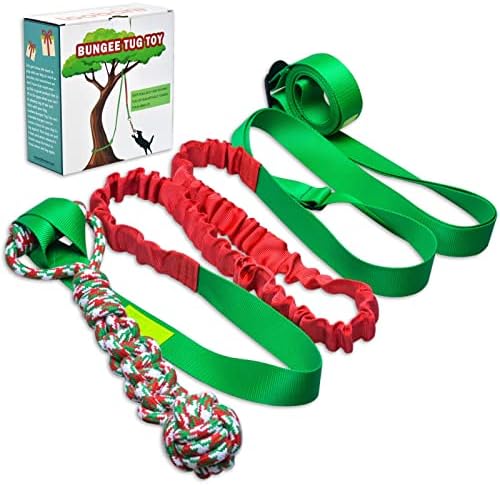 LOOBANI Outdoor Bungee Tug Toy, Dog Toy Hanging from Tree for Small to Large Dogs, Interactive Exercise Play Cord & Tether with Chew Rope Toy