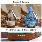 Porseme Oil Diffuser 3D Glass Aromatherapy Ultrasonic Humidifier, Air Refresh Auto Shut-Off, Timer Setting, BPA Free for Home Hotel Yoga Leisure SPA Gift 100ml Last 4H