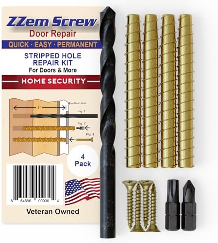 4-pk - #9x3-Permanent Door Hinge Repair Kit - Easy Stripped Screw Hole Repair - Reinforce Door Hinges, Strike Plates and Door Jamb Repair - Repair Stripped Hinge Screws in Minutes!