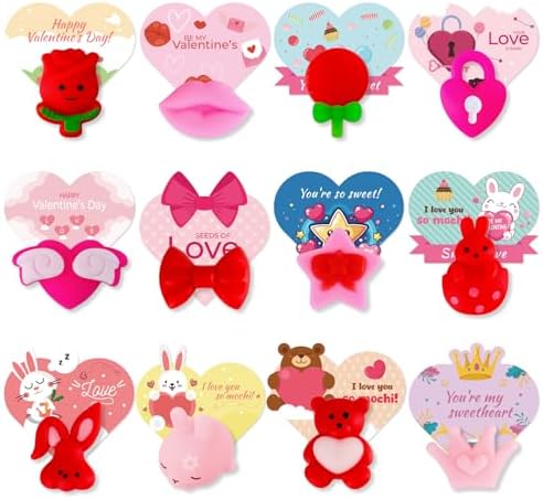 MGparty 24 Pack Valentine Day Mochi Squishies Toys with Gifts Cards for Kids Kawaii Mochi Valentines Stress Relief Fidget Toys Classroom Exchange Prizes School Party Favors