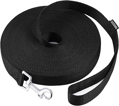 AMAGOOD Dog/Puppy Obedience Recall Training Agility Lead-15 ft 20 ft 30 ft 50 ft Long Leash-for Dog Training,Tie Out,Play,Safety,Camping (20Feet x 1Inch, Black)