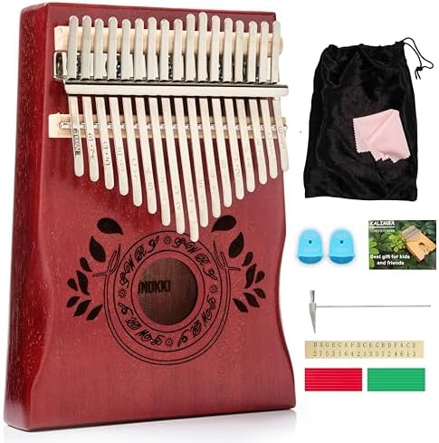 Kalimba 17 Key Thumb Piano, Portable Mahogany Mbira Finger Piano with Instruction, Carrying Bag, Tune Hammer, Holiday Gift for Kids & Adults (Cherry)