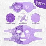 Cooling Ice Face Eye Mask for Reducing Puffiness, Bags Under Eyes,Sinus,Redness,Pain Relief,Dark Circles, Migraine,Hot/Cold Pack with Soft Plush Backing (Purple(1* Eye Mask+1*Face Mask))