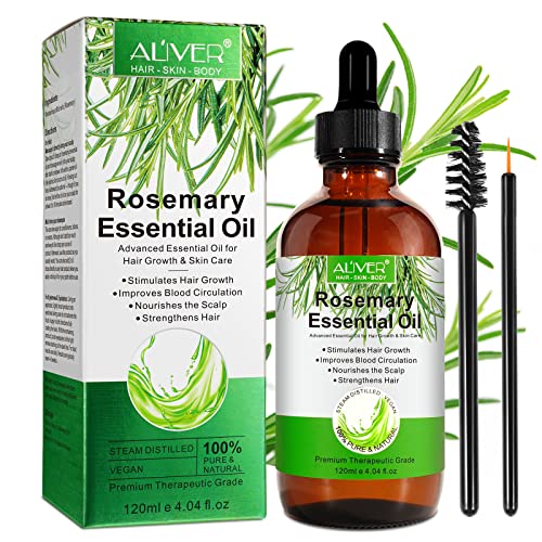 Rosemary Oil for Hair Growth 4.04 Fl Oz, Rosemary Essential Oil for Eyelashs, Eyebrows, Face, Skin Care, Body Massage, Aromatherapy, Hair Loss Treatment, Nourishes The Scalp, Improve Blood Circulation