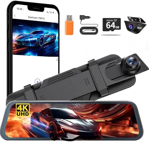 Mirror Dash Camera for Car Dual Dashcam 4K Front 1080P Rear View w/ADAS BSD LCA Wi-Fi&APP WDR Night Vision G-Sensor Loop Recording Parking Monitor 64GB Card