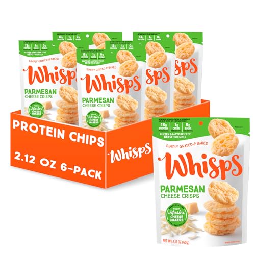 Whisps Cheese Crisps Parmesan Cheese | Protein Chips | Healthy Snacks | Protein Snacks, Gluten Free, High Protein, Low Carb Keto Food (2.12 Oz, 6 Pack)