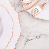 WDF 60pcs Rose Gold Plastic Plates-Baroque White &Rose Gold Disposable Plates including 30Plastic Dinner Plates 10.25inch, 30 Salad Plates 7.5inch for Wedding& Parties