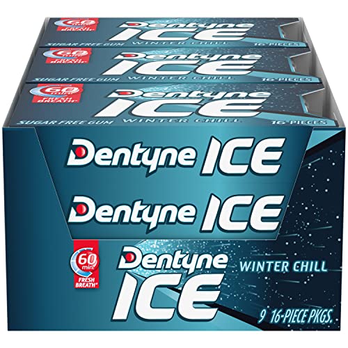 Dentyne Ice Winter Chill Sugar Free Gum, 9 Packs of 16 Pieces (144 Total Pieces)