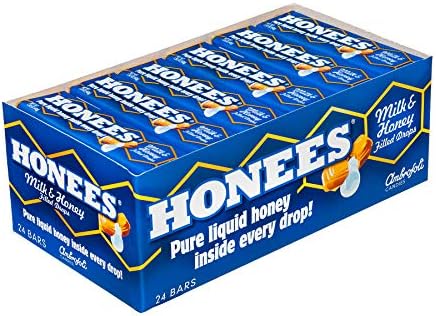 Honees Honey Filled Cough Drops, Milk & Honey- Natural Cough Drops- Sore Throat Relief - Nothing Artificial -Throat Lozenges, Natural Cough Suppressant- Non-GMO, Gluten Free (24 Pack, 216 Drops)