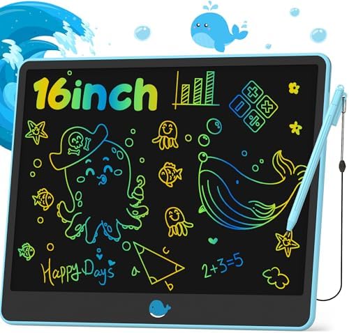Hockvill LCD Writing Tablet for Kids 16 Inch, Toys for Girls Boys Drawing Pad for 3 4 5 6 7 8 Year Old Kid, Toddler Magnetic Doodle Board Travel Essentials Christmas Birthday Gift for Children (Blue)