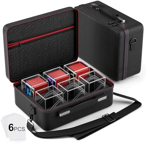 Card Deck Box with Portable Case, 6 Pack Clear Card Deck Box Holds 600+ Double Sleeved Cards, Commander Deck Box with 6 Dividers Fit for MTG, YuGiOh, TCG