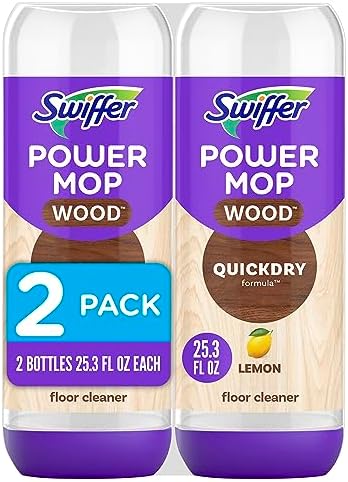 Swiffer Power Mop Wood Refill Solution, QuickDry Hardwood Floor Cleaner for Mopping Home, Bathroom, Kitchen, All Purpose Multi-Surface Solution for Floor Cleaning, Lemon Scent, 50.6oz