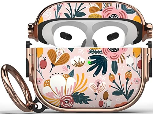 Maxjoy for AirPods 3 Case with Lock, Flower AirPod 3 Case Lock Protective Cute AirPod 3rd Generation Cover for Women Girly with Keychain for AirPods 3rd Generation 2021 Cover, Floral