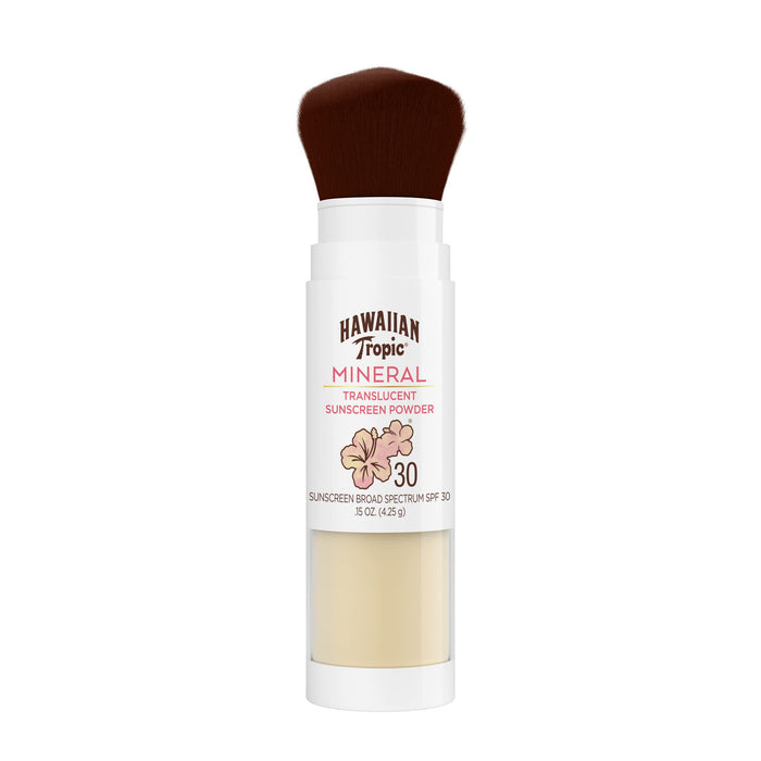 Hawaiian Tropic Mineral Powder Sunscreen Brush SPF 30 | SPF Powder Sunscreen for Face, Brush On Sunscreen Powder for Face, Translucent Powder SPF 30, Hawaiian Tropic Sunscreen Powder, 0.15oz