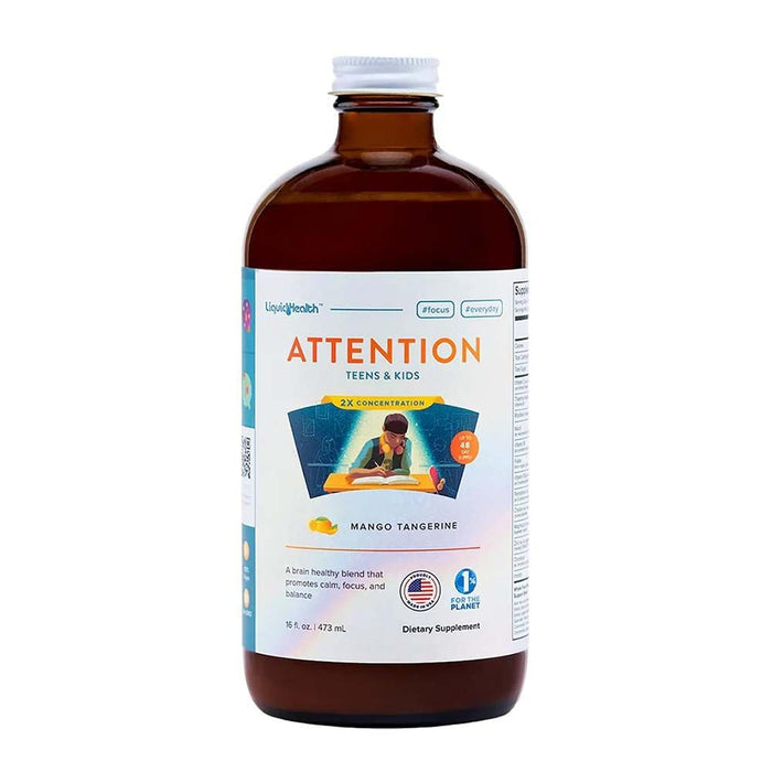 LIQUIDHEALTH Attention Liquid Multivitamin for Kids & Teens - Improves Memory Retention, Concentration, Focus, Mood, Relaxation & Calming - Great Taste, Vegan, Sugar-Free (16 oz)