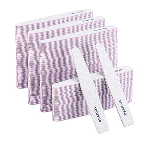 BTYMS 100 Count 100/180 Grit Nail Files for Acrylic Nails, Double Sided Emery Boards Reusable Nail Buffing Files