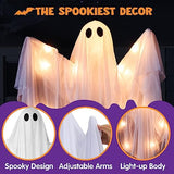 JOYIN Halloween Hanging Light up Ghost with Spooky Warm White LED Light, 47” White Hanging Ghosts, Halloween Hanging Decoration for Front Yard Patio Lawn Garden Party Decor Indoor Outdoor