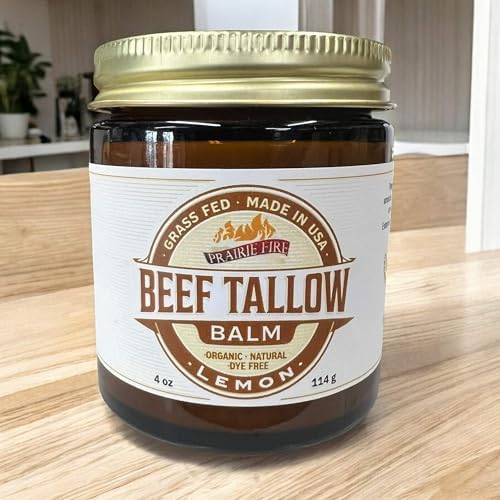 Beef Tallow Balm - 4 oz - Organic Grass Fed and Finished Tallow - Made in USA - Moisturizing Skin Care Lemon