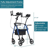 ELENKER Upright Walker, Stand Up Rollator Walker with Padded Seat and Backrest, Lightweight, Compact Folding, Fully Adjustment Frame for Seniors, Blue