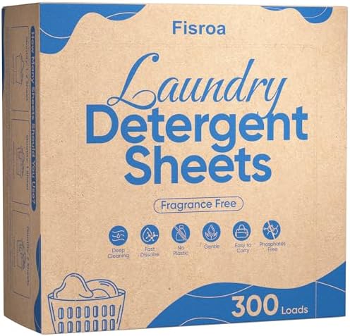 Fragrance Free Laundry Detergent Sheets Travel Eco-friendly 300 Loads Fisroa Clothes Washing Detergent Sheets Plastic-Free Washer Strips, Unscented Liquidless Laundry Strips Tablet