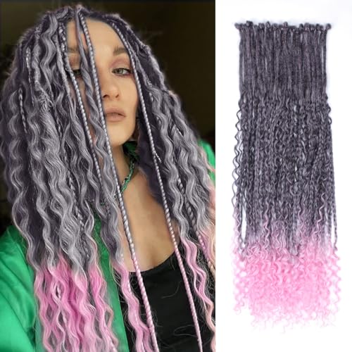 Single Dreadlock Extensions,24 Inch 30Stands Natural Black to Pink Dreads Set Synthetic Boho Braids Curly Hippie Style Dreads Handmade Dreads(24Inch Boho-30Stands,1B/Pink）