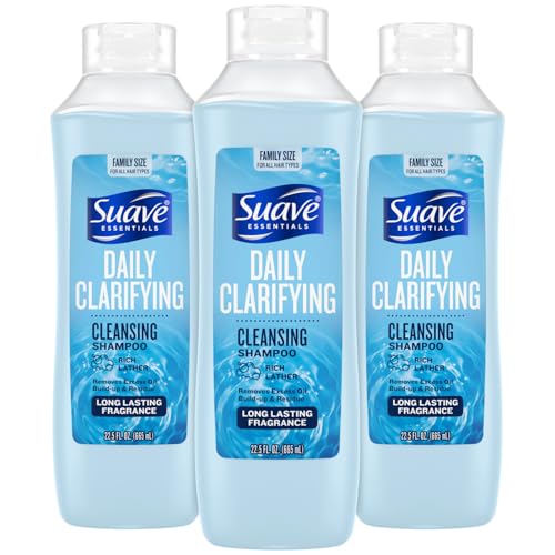 Suave Clarifying Shampoo, Family-Size 3-Pack – pH-Balanced & Hypoallergenic Daily Deep Cleansing Shampoo for Normal to Oily Hair, 22.5 Oz Ea