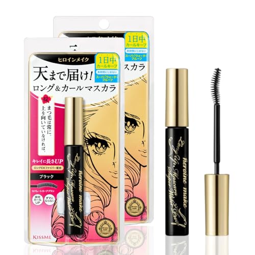 HEROINE MAKE by KISSME Mascara Duo Set | 2 Full-Size - Long & Curl Up Waterproof Mascara, Japanese Lengthening & Volume Fiber Tubing Eye Makeup, Black