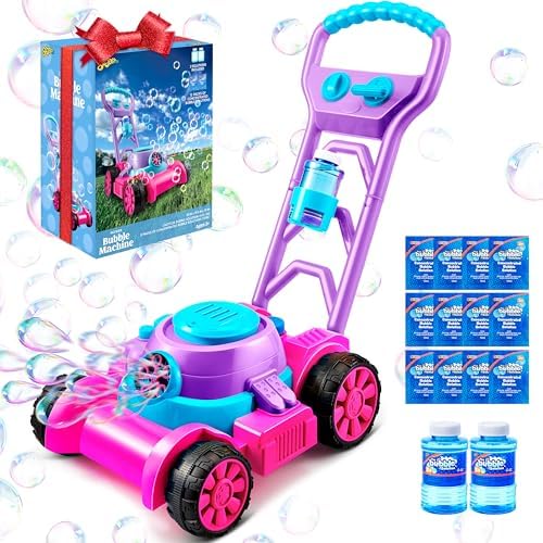 SLOOSH Bubble Lawn Mower Toddler Toys - Kids Bubble Machine Summer Outdoor Push Toy Games, Backyard Garden Outside Play Toddlers Preschool Boys Girls Birthday Gifts Easter Basket Stuffer (Pink)