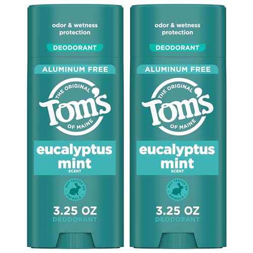 Tom’s of Maine Eucalyptus Mint Aluminum Free Natural Deodorant For Women & Men | Goes on Clear | Odor & Wetness Protection | Naturally Derived and Moisture-Locking Ingredients | 3.25 oz (2 Pack)