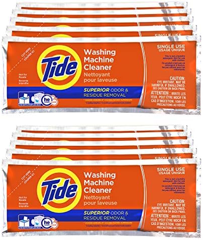 Washing Machine Cleaner by Tide, 10 Count, NEW Milder Scent with the Power of Oxi, Washer Machine Cleaner Powder Detergent for Front and Top Loader Machines (Packaging May Vary)