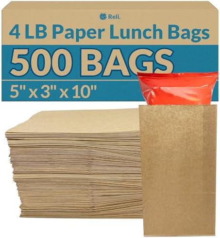 Reli. Paper Lunch Bags, 4 Lb | 500 Pcs - Bulk | Brown Paper Bags 4 lb Capacity | Kraft Lunch Bags, Small Grocery | Brown Sacks for Snacks, Crafts, Food | Brown/Kraft