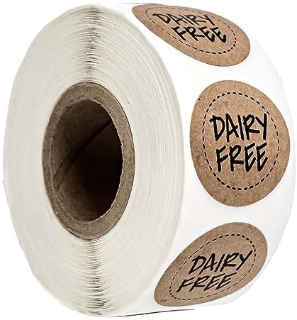 Brown Kraft Dairy Free Stickers / 500 Food Allergy Label Roll / 1" Small Round Vegan Milk Lactose Free Labels/Made in The USA