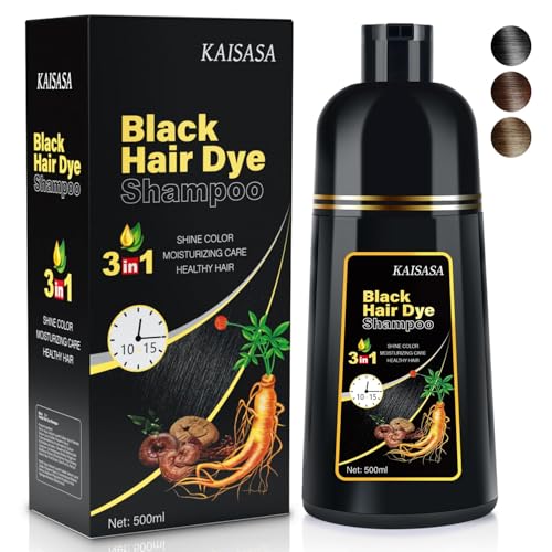 Natural Black Hair Dye Shampoo Instant & Easy 3-in-1 Hair Color Solution for Men and Women - Herbal Formula, Ammonia-free, Lasts 30 Days - 16.90 oz