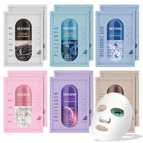 Face Masks Skincare Set for Girl,Moisturizing Collagen Facial Masks for Women Home Spa,Hyaluronic Acid Face Mask for All Skin Types,Day Night Facial Mask Deep Cleaning,Oil Contral 25ml (12Pack)