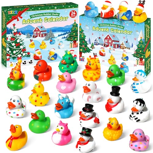 ZIZZ Advent Calendar 2024 Christmas Rubber Ducks - 24 Days Christmas Countdown Calendar Gifts for Kids Girl Boy Holiday Fun Duck Bath Toy for Toddler Baby 1 2 3 4 5 6 Years Old Xmas Surprise Gift Idea