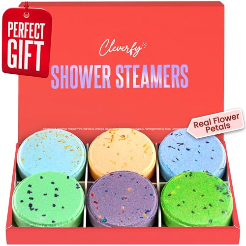 Cleverfy Shower Steamers Aromatherapy - Variety Pack of 6 Shower Bombs with Essential Oils. Self Care Birthday Gifts for Women and Valentines Day Gifts for Her and Him. Red Set