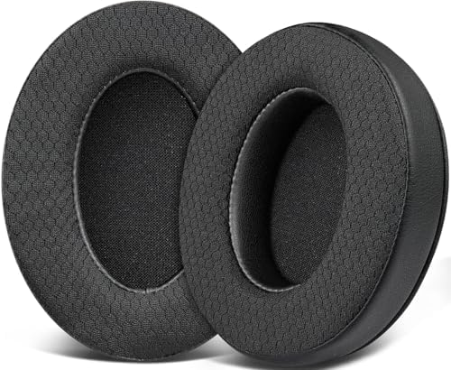SOULWIT Mesh Fabric Replacement Earpads Cushions for HyperX Cloud 1/2/3/Pro/Core/Alpha/Alpha S/Alpha Pro/Flight/Flight S/Stinger/Stinger S, CloudX Stinger/Stinger Core/Flight Headset - Black