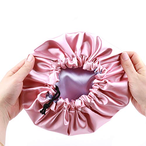 Kids Satin Bonnet Sleeping Cap for Natural Hair Teens Toddler Child Baby Adjustable Satin Cap for Night Sleeping Reversible Double Layer Pink/Purple