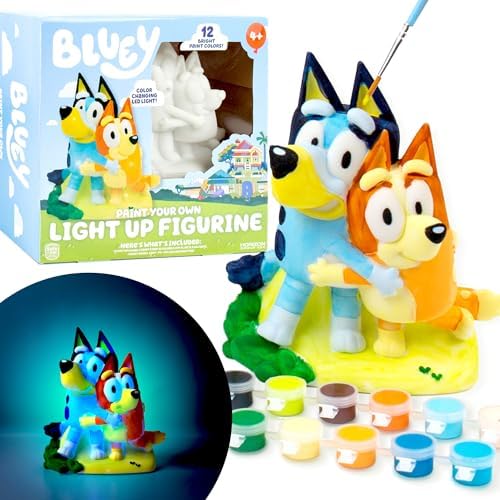 Horizon Group USA Bluey Paint Your Own Light-Up Figurine, Bingo Night Light, Toys for Kids, Playset, Party Decorations, Game, for Kids Ages 3+, Small