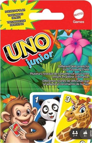 Mattel Games UNO Junior Card Game for Kids with Simple Rules, Levels of Play & Animal Matching for 2 to 4 Players