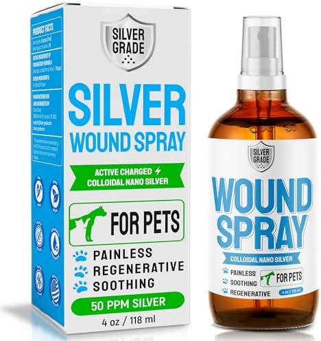 SILVER GRADE Wound Spray for Pets ● Colloidal Silver Wound and Skin Care for Dogs & Cats ● Helps with Rashes, Hot Spots, Itch, Scratching, Skin Irritation, Bites & Burns ● Safe if Licked (4 oz)