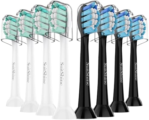 Replacement Toothbrush Heads Compatible with Philips Sonicare and More Click-on Handles 8 Pack Blackwhite