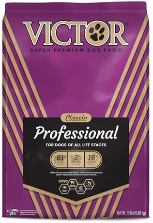 VICTOR Super Premium Dog Food – Professional Dry Dog Food – Super Premium Kibble with 26% Protein – Gluten-Free with Beef, Chicken & Pork Meals – for High Energy and Active Dogs & Puppies, 15lbs