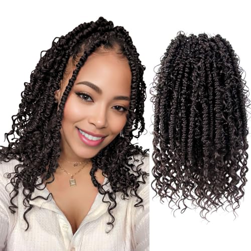 Goddess Passion Twist Hair with Curly End 12 Inch Short Pre-Looped Boho Style Crochet Braids Pre-twisted (8 Packs, 4#, Brown)