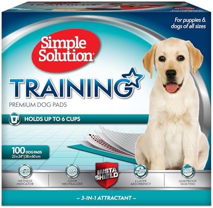 Simple Solution Large Pee Pads For Dogs, XL Puppy Potty Training Wee Wee Pad, 6 Layers Thick, Instashield Absorbent, Attracts Dogs, Leak Proof, Odor Neutralizing, Disposable, LARGE 23"x24", 100 Count