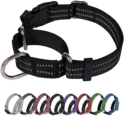 Martingale Dog Collar, Adjustable Nylon Reflective Collar with Buckle No Pull Dog Collar for Small Medium Large Dogs (Black M)