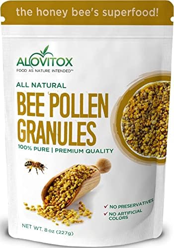 Alovitox Bee Pollen Granules 8 Oz | 100% Pure, Organic Bee Pollen for Bearded Dragons | Superfood Packed Bee Pollen Organic with Antioxidant, Protein, Vitamin & More | Nutritional Yeast & Gluten Free